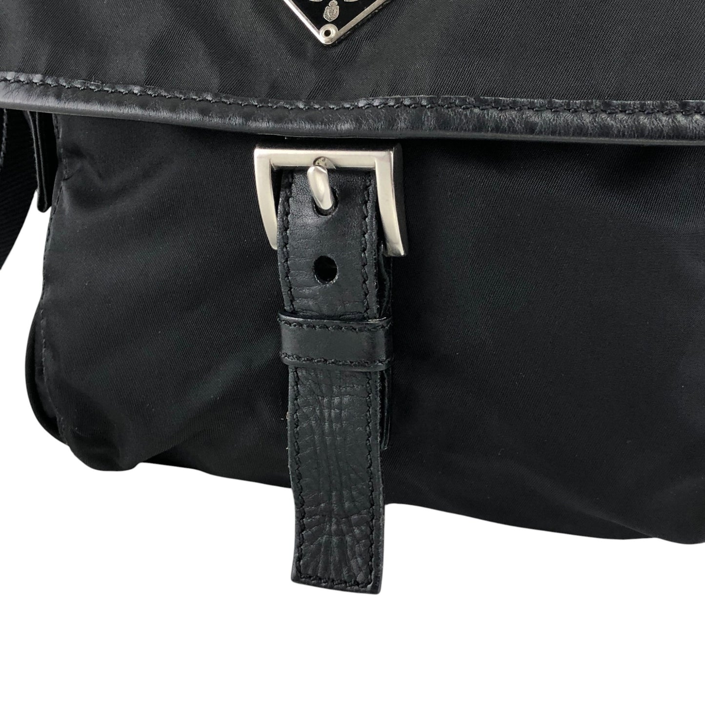 PRADA Tessuto Triangle Logo Front Buckle Shoulder bag Black Vintage kyt5ds