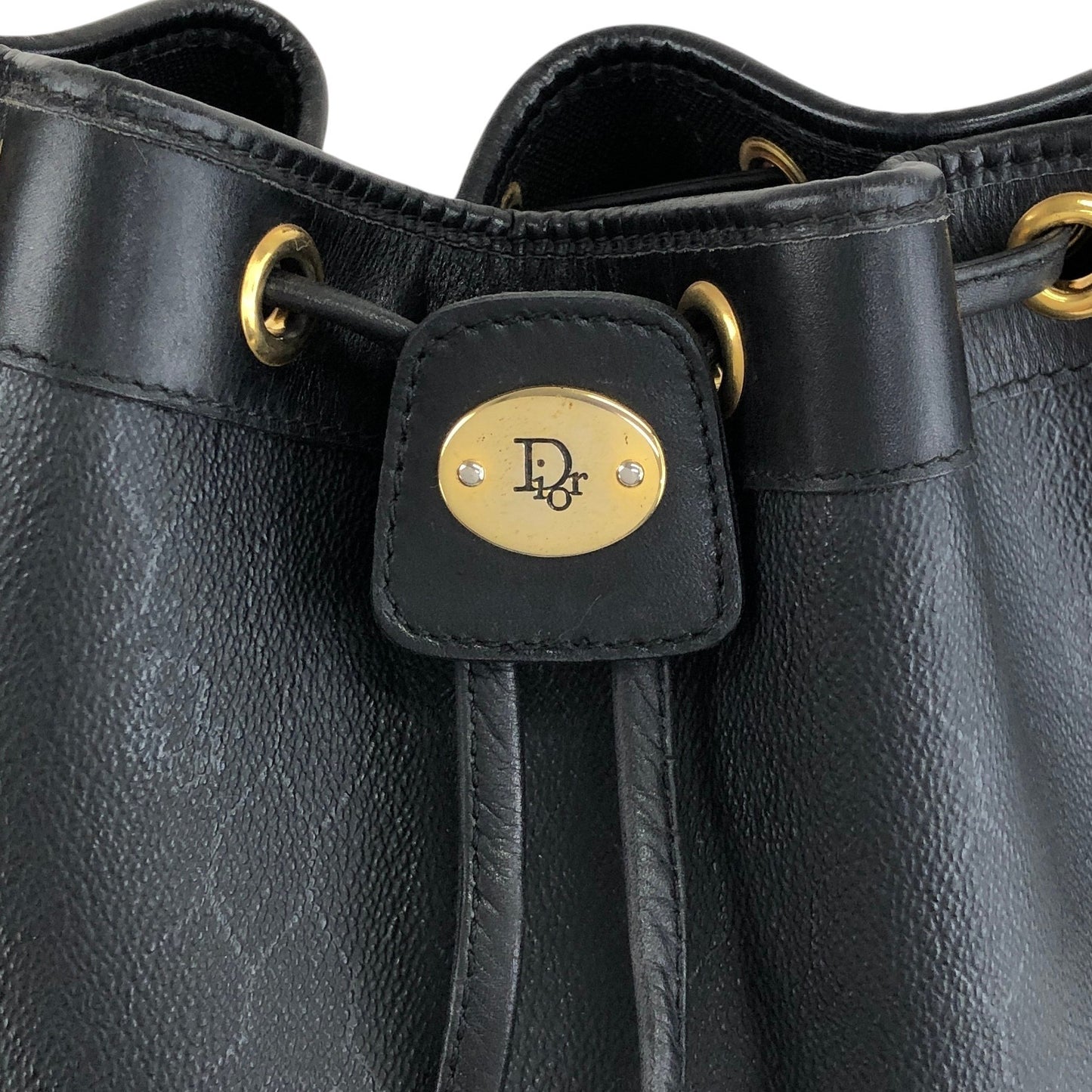Christian Dior Logo Drawstring Shoulder bag Black Vintage amjphh