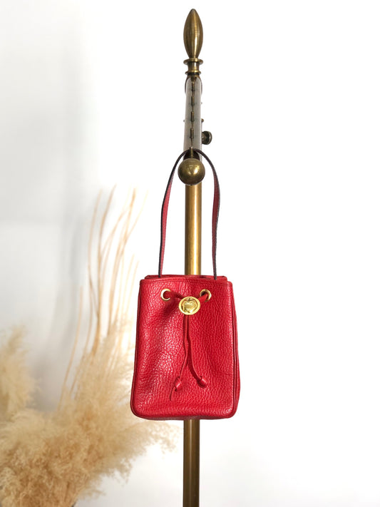 Christian Dior CD Logo Drawstring Small Handbag Red Vintage 46ensx