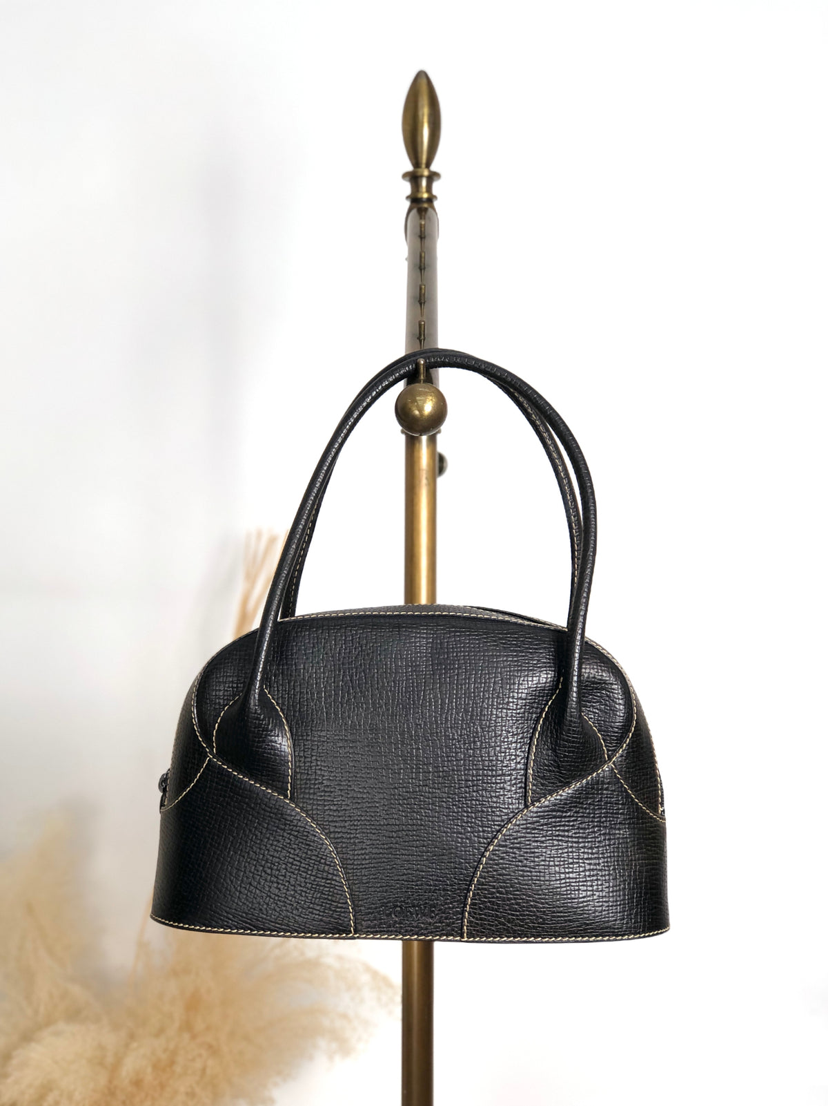 LOEWE Logo Embossed Handbag Black Vintage xuiewb