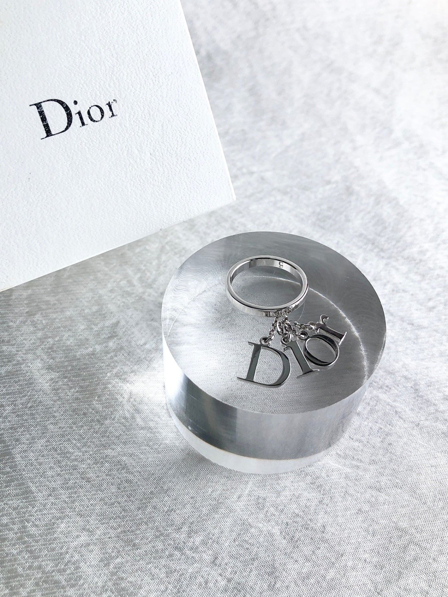 Christian Dior Logo Charm Ring Silver Vintage enmvv4
