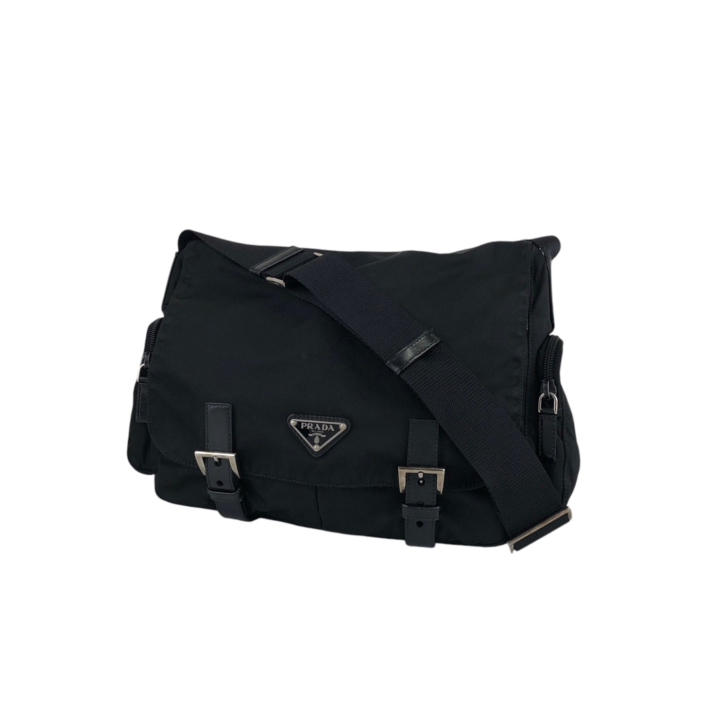 PRADA Triangle Logo Shoulder bag Black Vintage irzipj