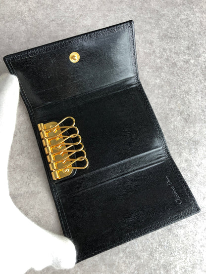 Christian Dior Logo Key Case Black Vintage jcym25