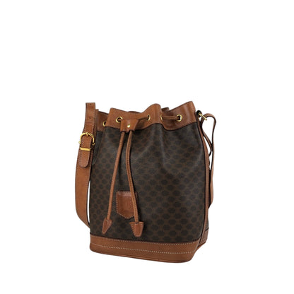 CELINE Macadam Blason Drawstring Shoulder bag Brown Vintage fmd3v6