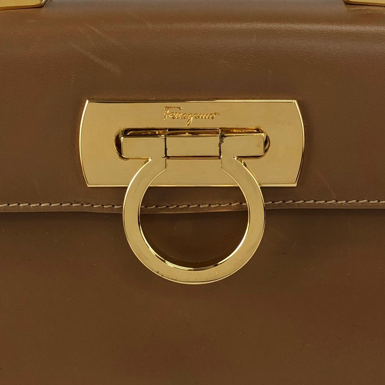 Salvatore Ferragamo Gancini Two-way Handbag Shoulder bag Brown Vintage 6t6kdf