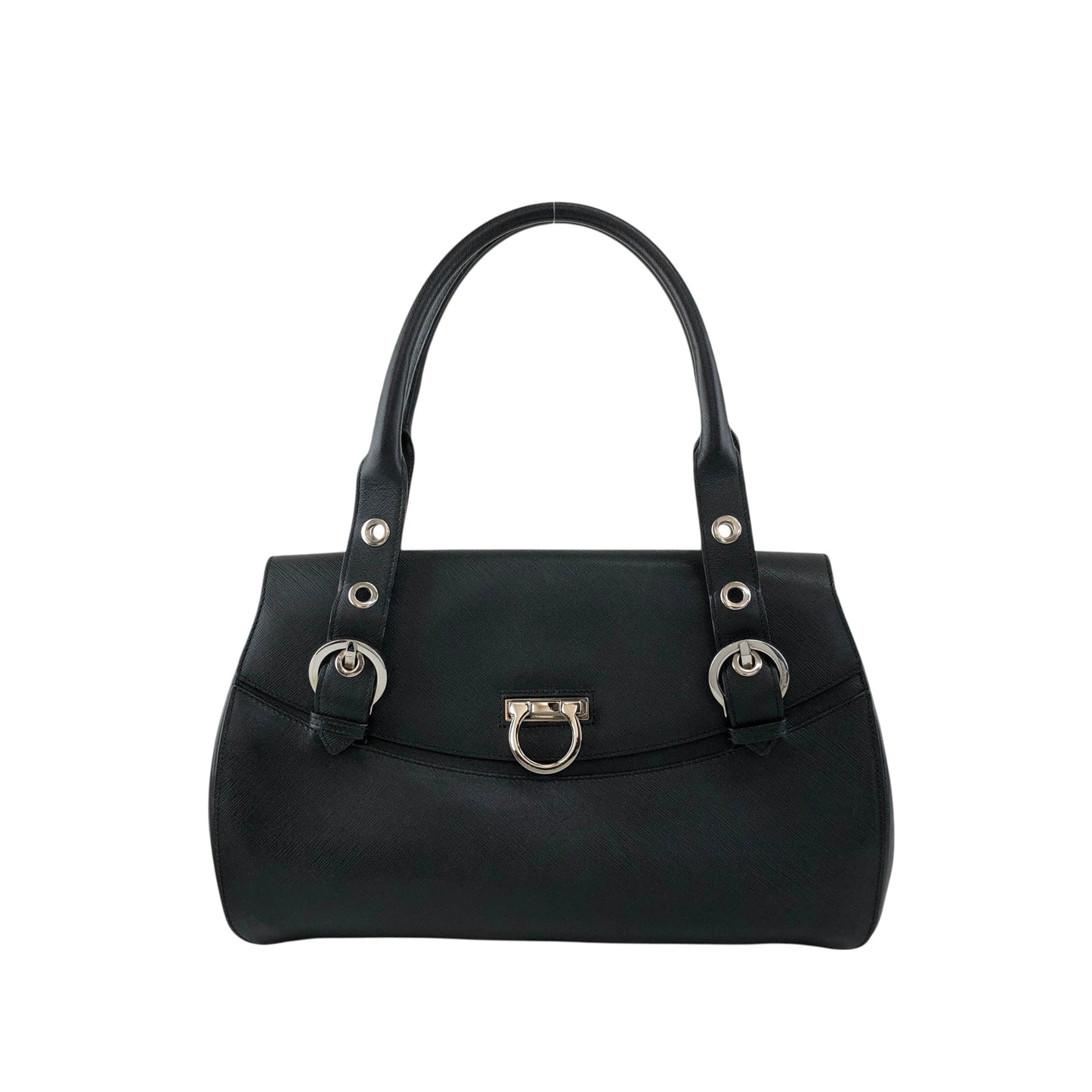 Salvatore Ferragamo Gancini Handbag Black Vintage 7wdsnj