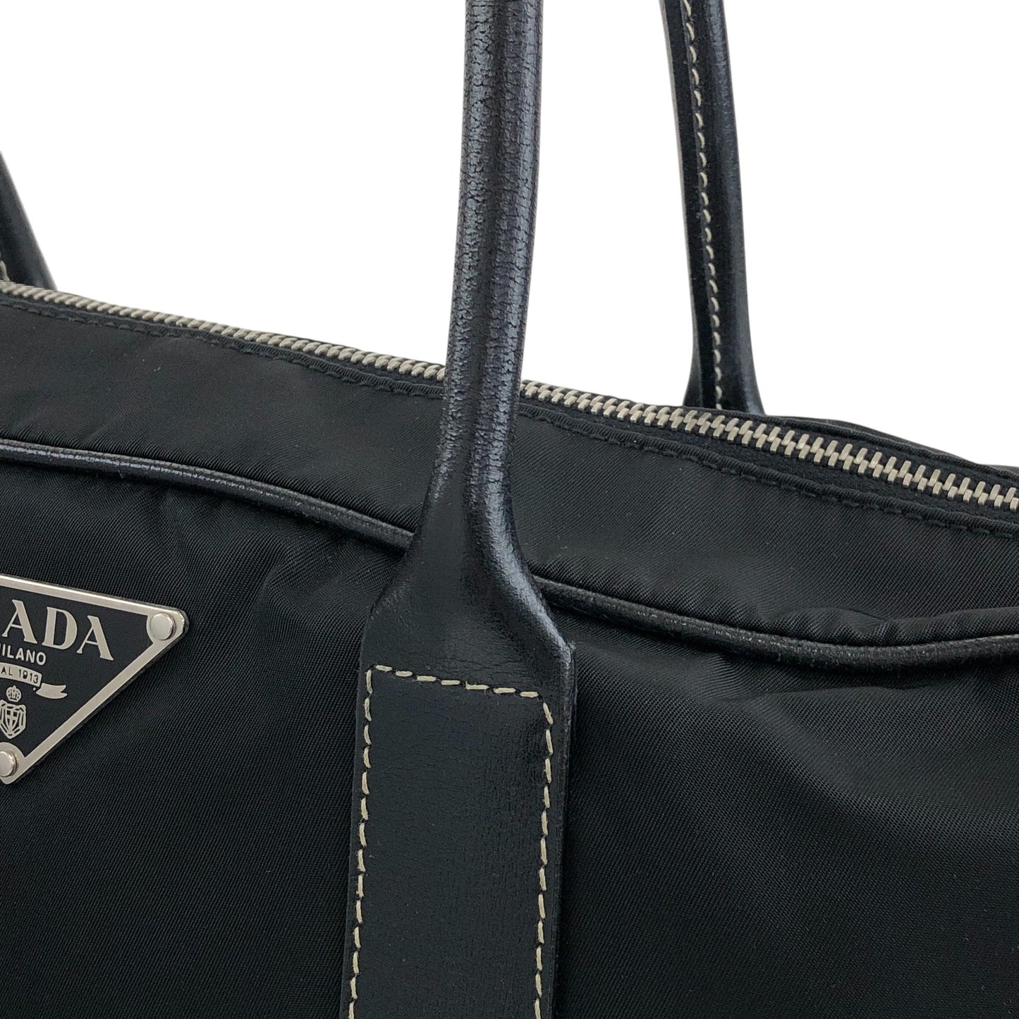 PRADA Tessuto Triangle Logo Padlock Small Boston bag Handbag Black Vintage xxiw34