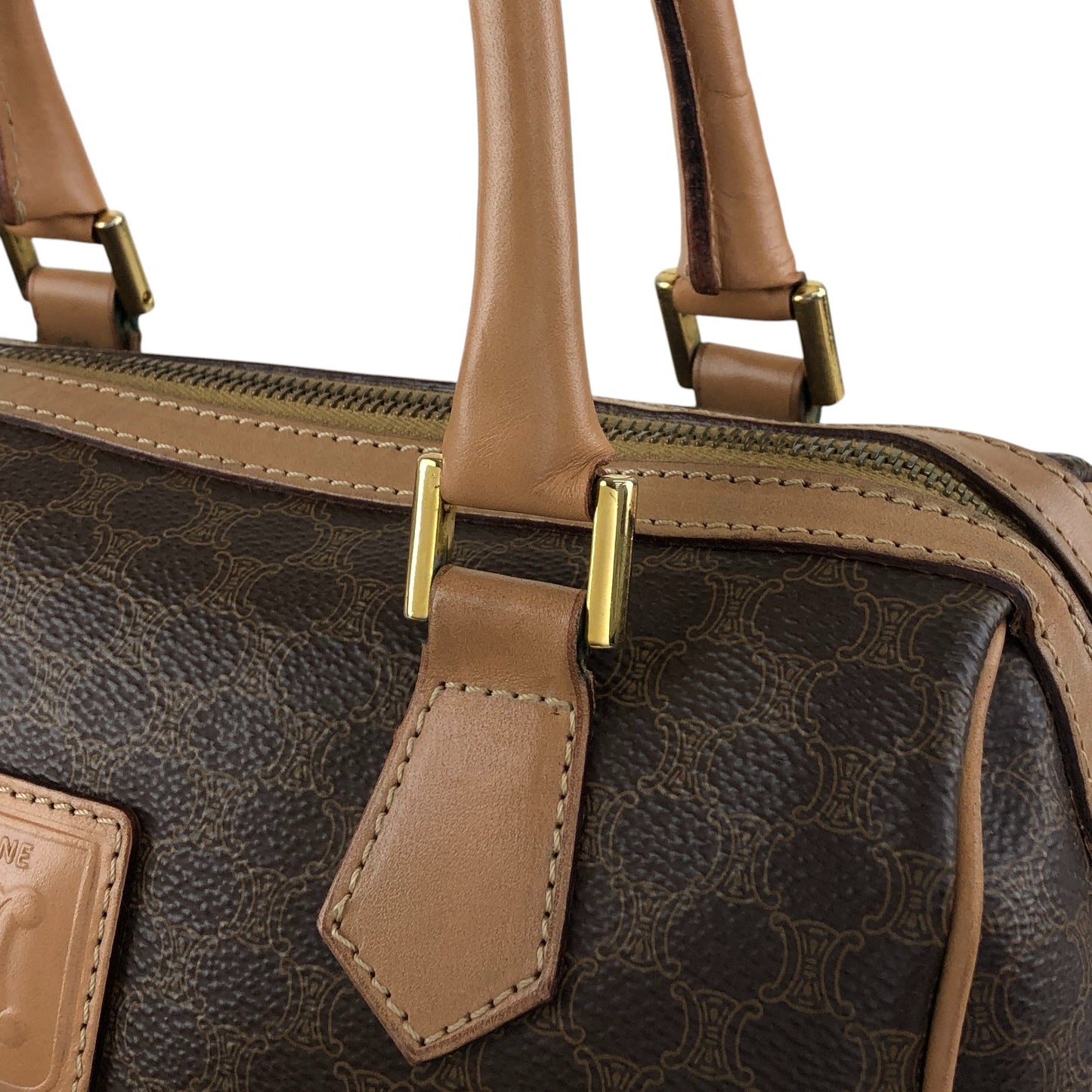 CELINE Macadam Triomphe Handbag Boston bag Brown Vintage 7bmypd