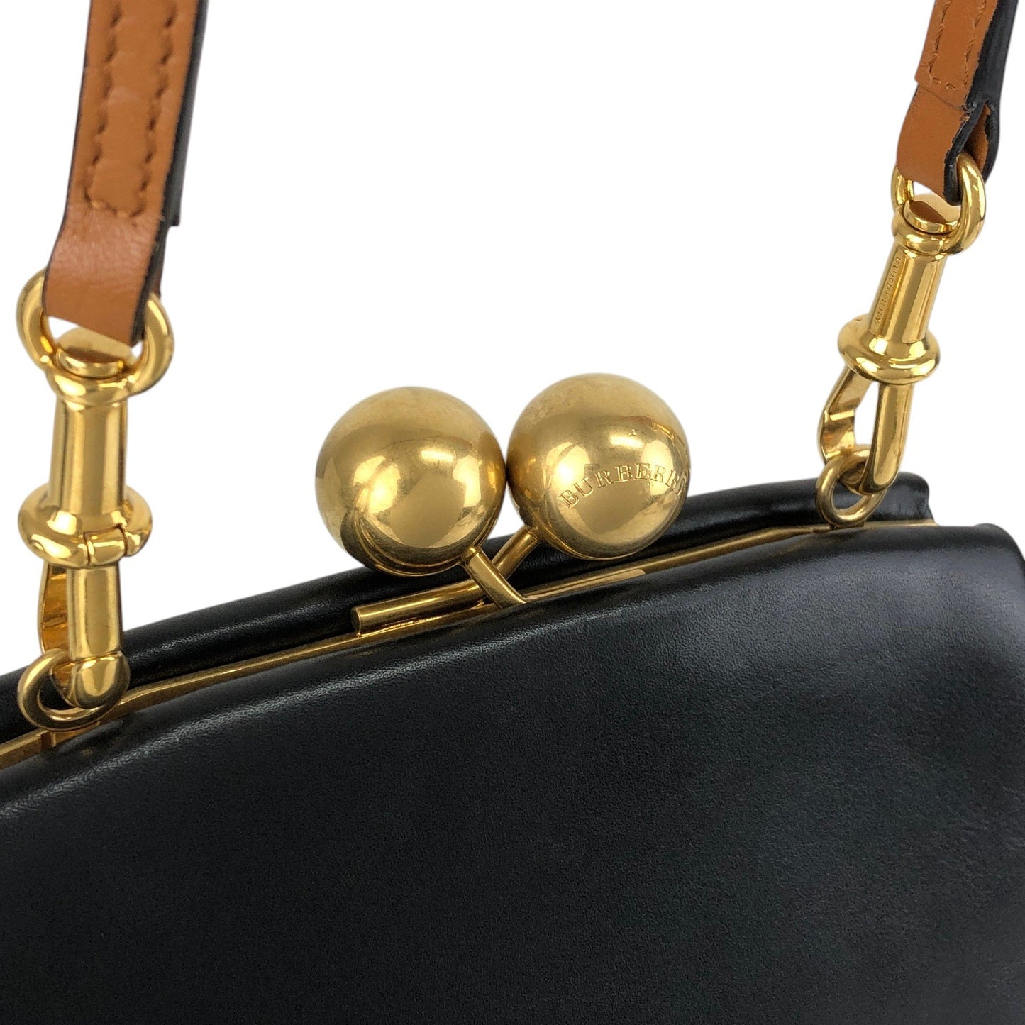 BURBERRY Logo Metal Clasp Shoulder bag Black Vintage hdymvu