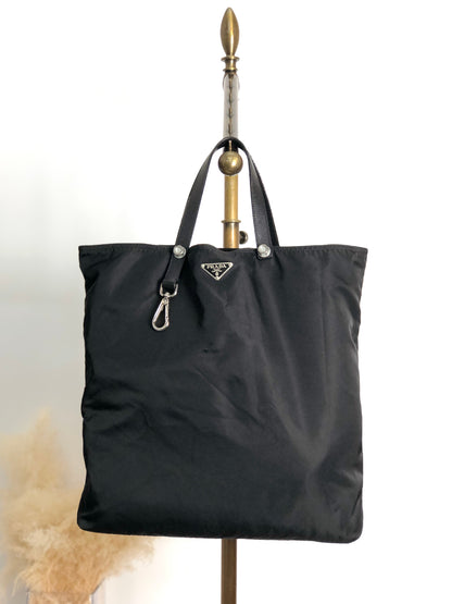 PRADA Tessuto Triangle Logo Handbag Totebag Black Vintage 7gtv72