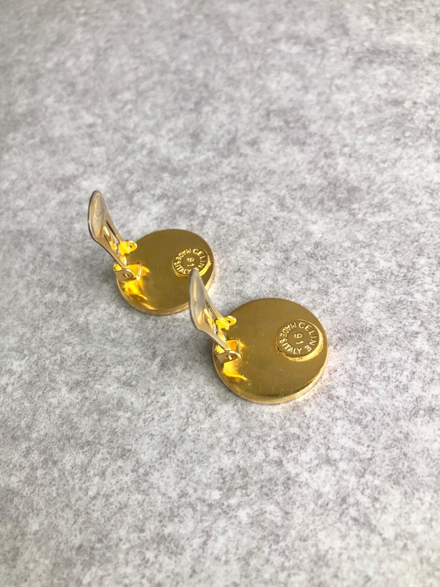 CELINE Logo Circle Earrings Gold Vintage ephg5y