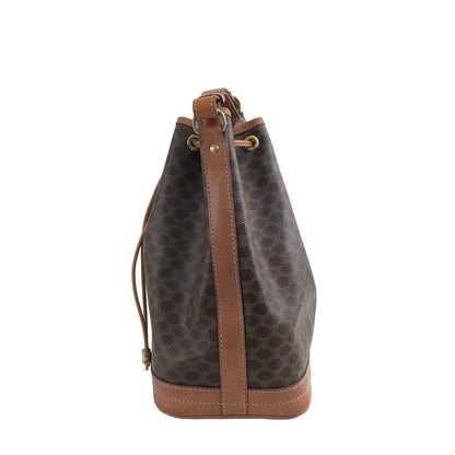 CELINE Macadam Blason Drawstring Shoulder bag Brown Vintage 7zaha3