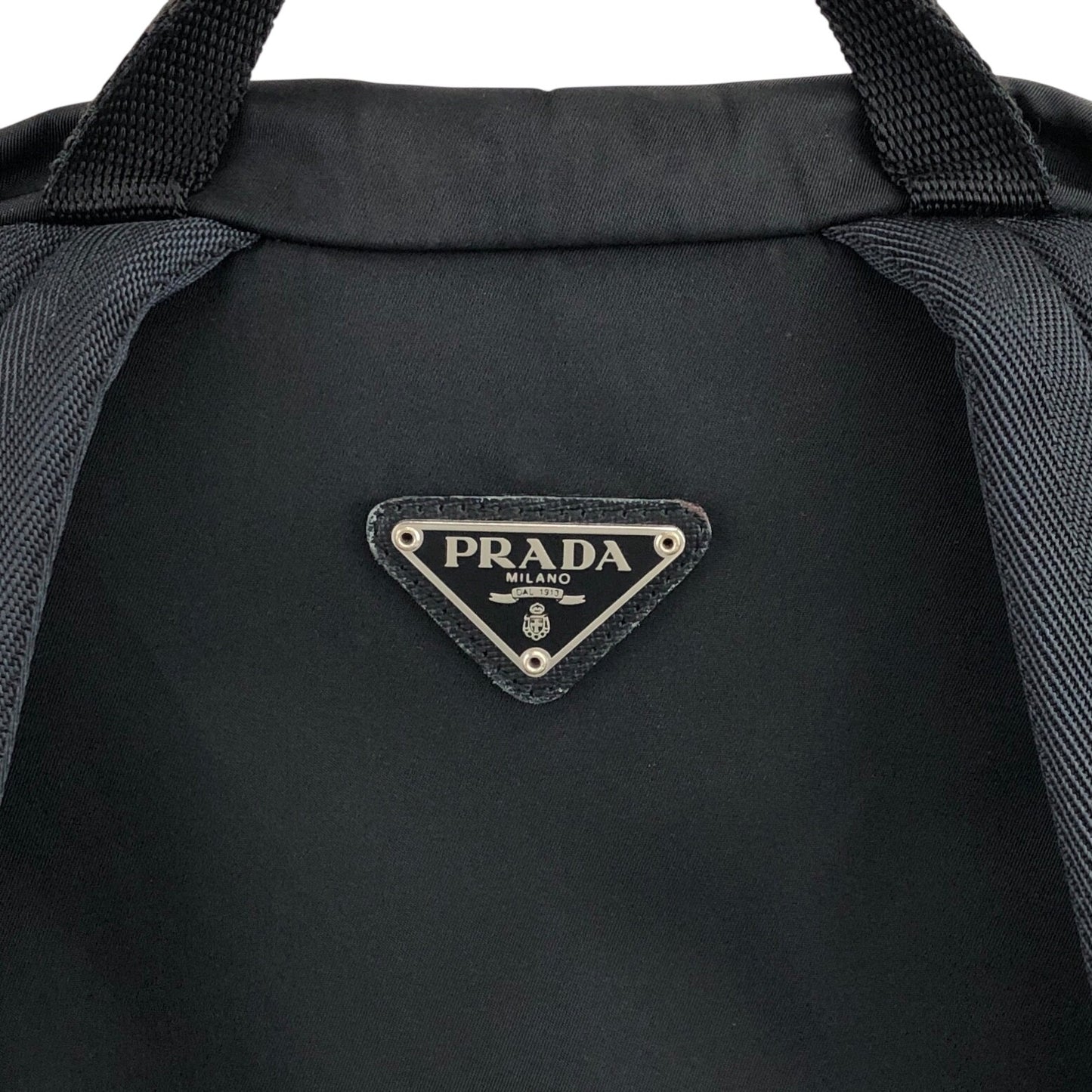 PRADA Triangle Logo Front Belt Double Pocket Backpack Black Vintage 7wppf4