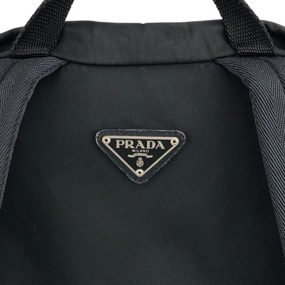 PRADA Triangle Logo Front Belt Double Pocket Backpack Black Vintage 7wppf4