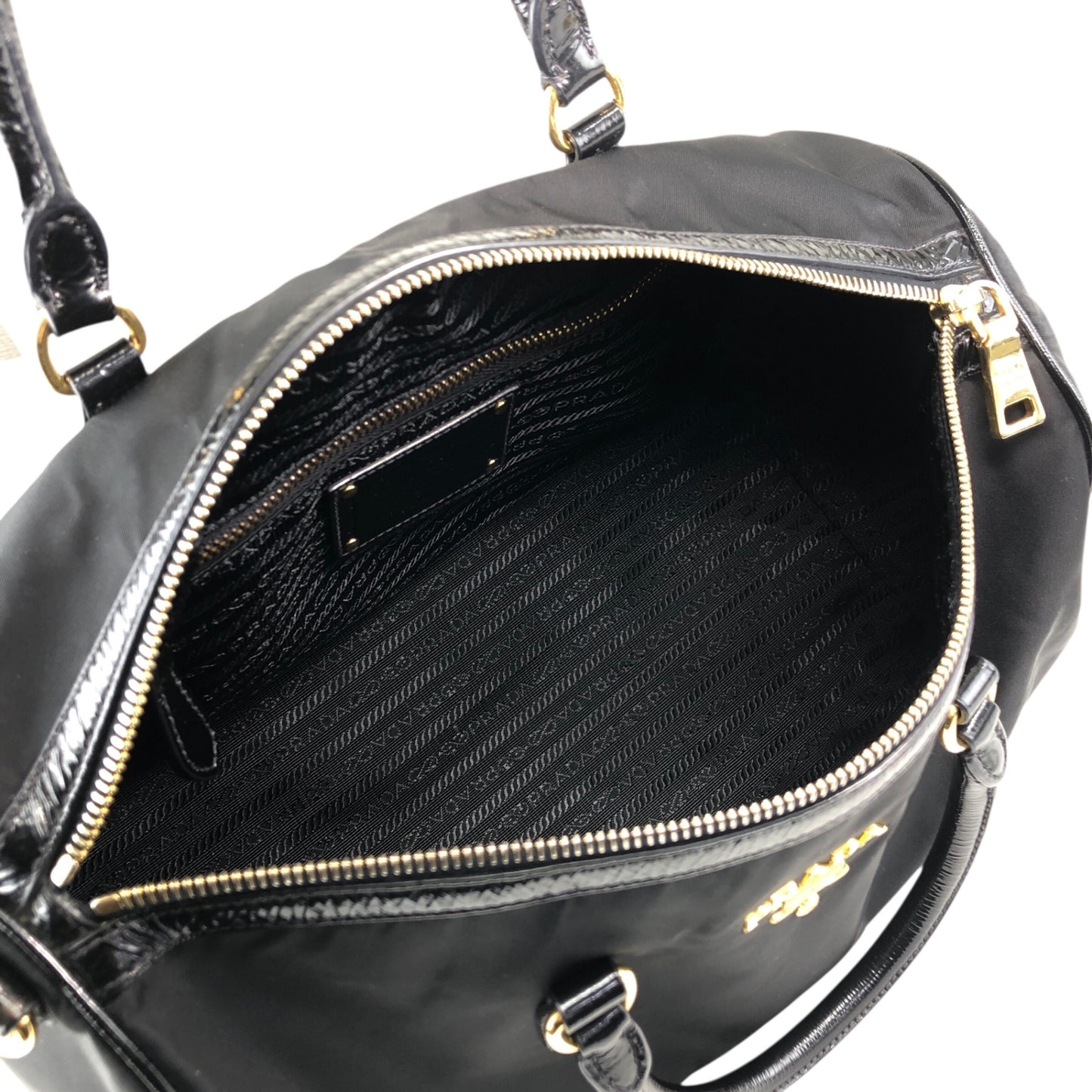 PRADA Logo Handbag Boston bag Black Vintage czrvv6