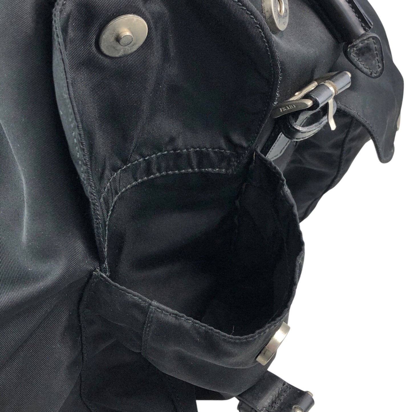 PRADA Tessuto Triangle Logo Front Buckle Backpack Black Vintage ku8tbi