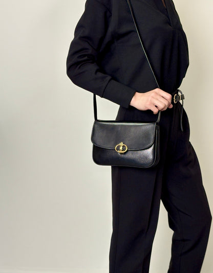 CELINE Triomphe Flap Shoulder bag Black Vintage 6t3cvm