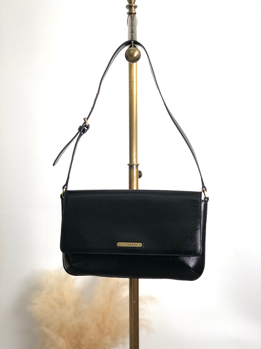 BURBERRY Logo Shoulder bag Black Vintage 22iss2