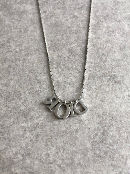 Christian Dior Logo Charm Necklace Silver Vintage pz5i3v