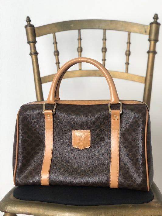 CELINE Macadam Blason Small Boston bag Brown Vintage hf4snn