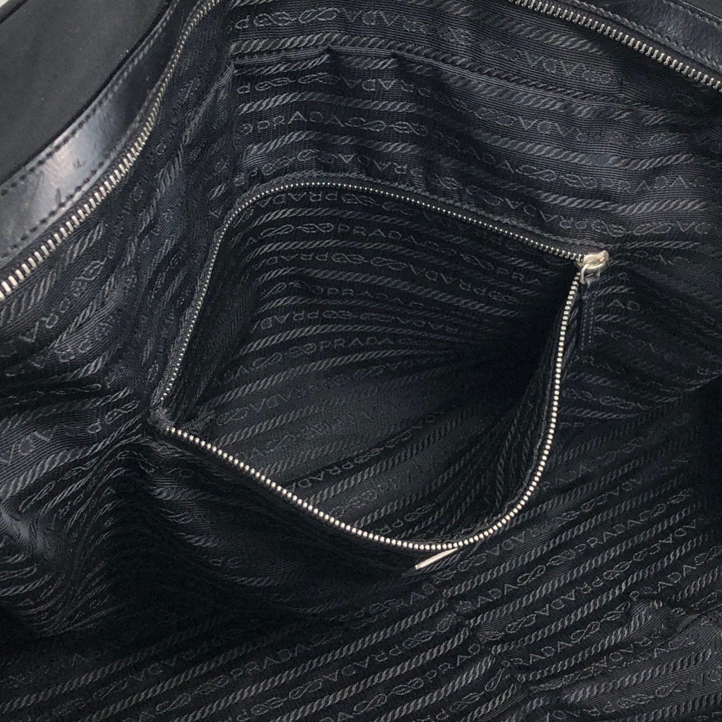 PRADA Tessuto Triangle Logo Double Pocket Handbag Boston bag Black Vintage 84gcbc
