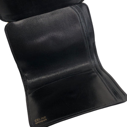 CELINE Horse Carriage  Jacquard Leather Metal Clasp Trifold Wallet Black Vintage kddf3y