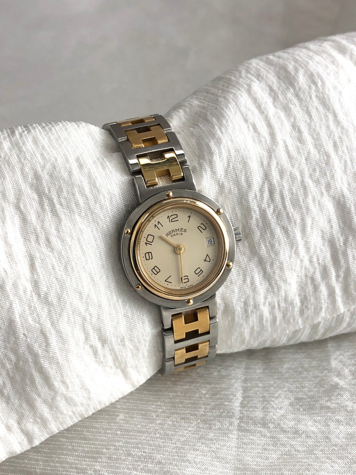 HERMES Quartz Watch Gold×Silver 317623 Vintage aai6x8