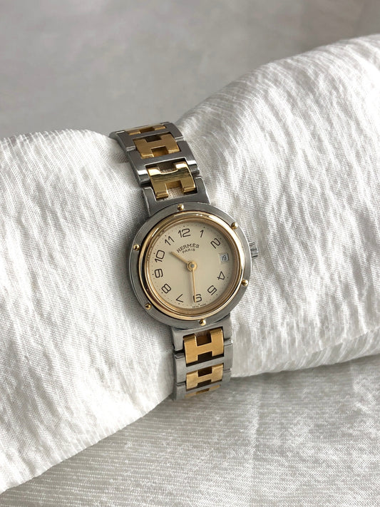 HERMES Quartz Watch Gold×Silver 317623 Vintage aai6x8