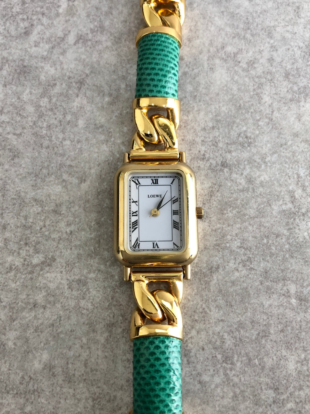 LOEWE Logo Quartz Watch Green×Gold Vintage c27tnu