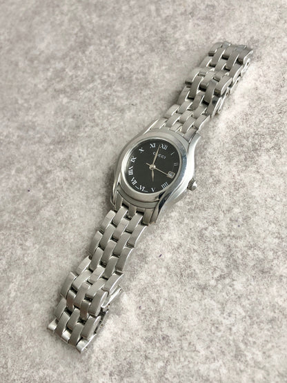 GUCCI Logo Quartz Watch Silver 5500L Vintage wbu438