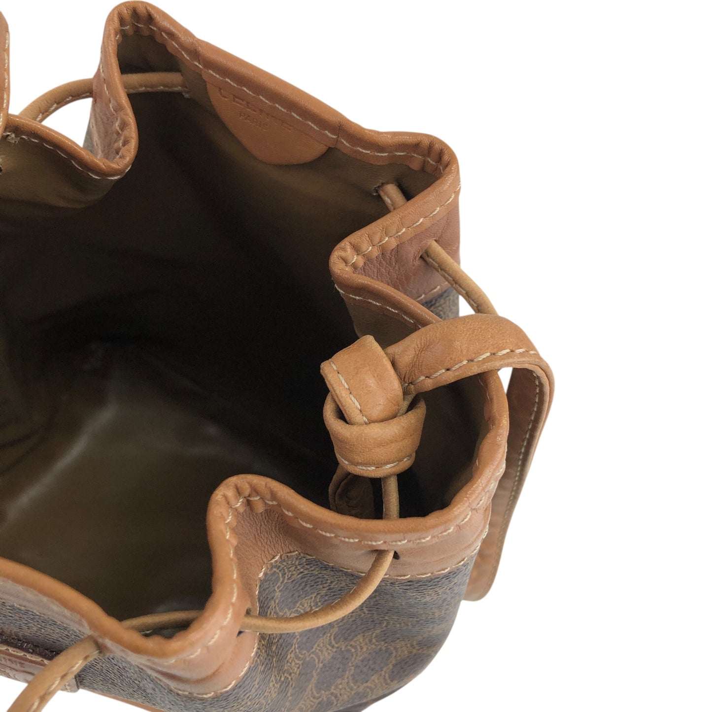 CELINE Macadam Blason Drawstring Shoulder bag Brown Vintage wt5bvk