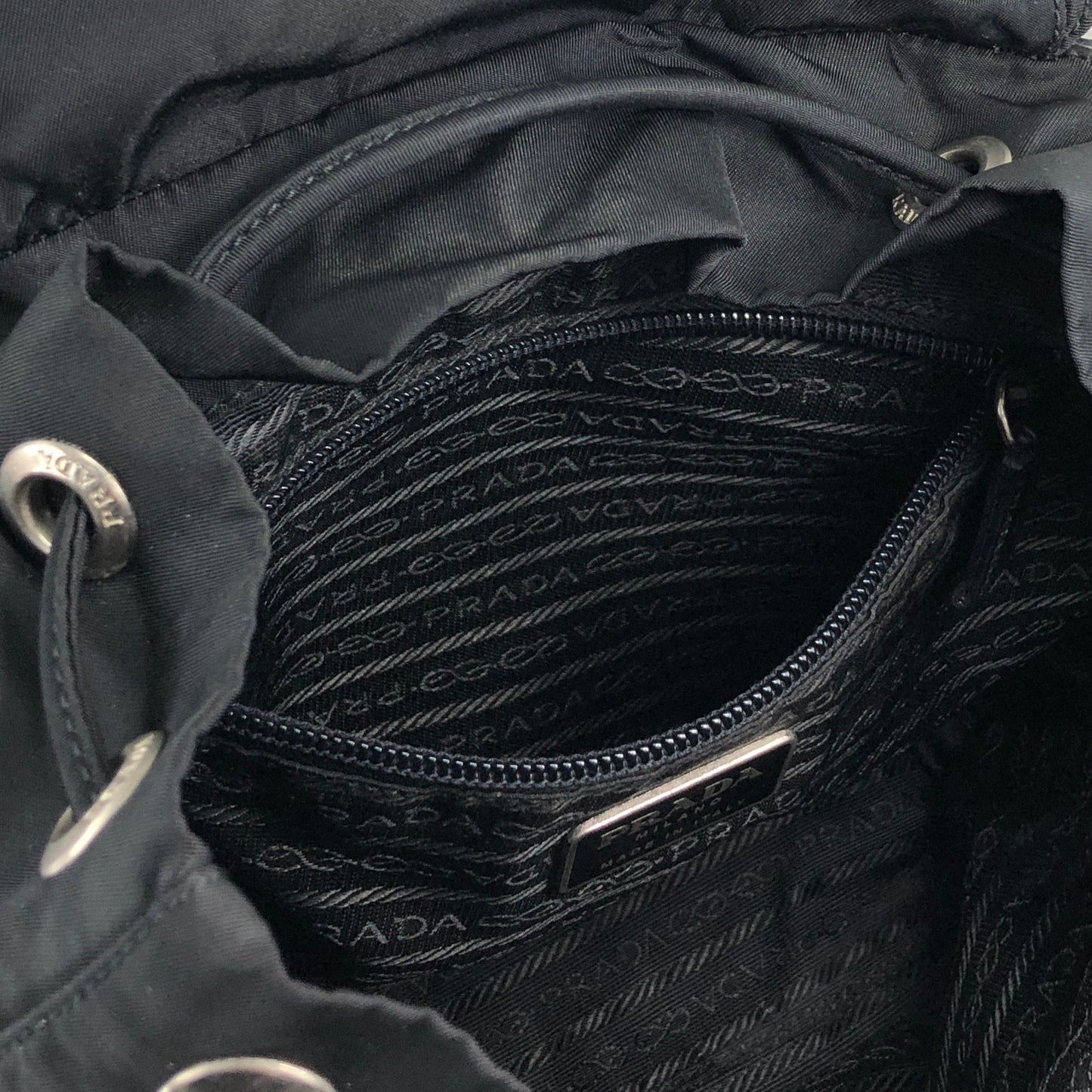 PRADA Tessuto Triangle Logo Double Pocket Backpack Black Vintage vjpnrf