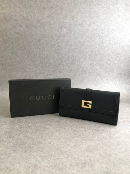 GUCCI Logo Long Wallet Black Vintage dyaswj
