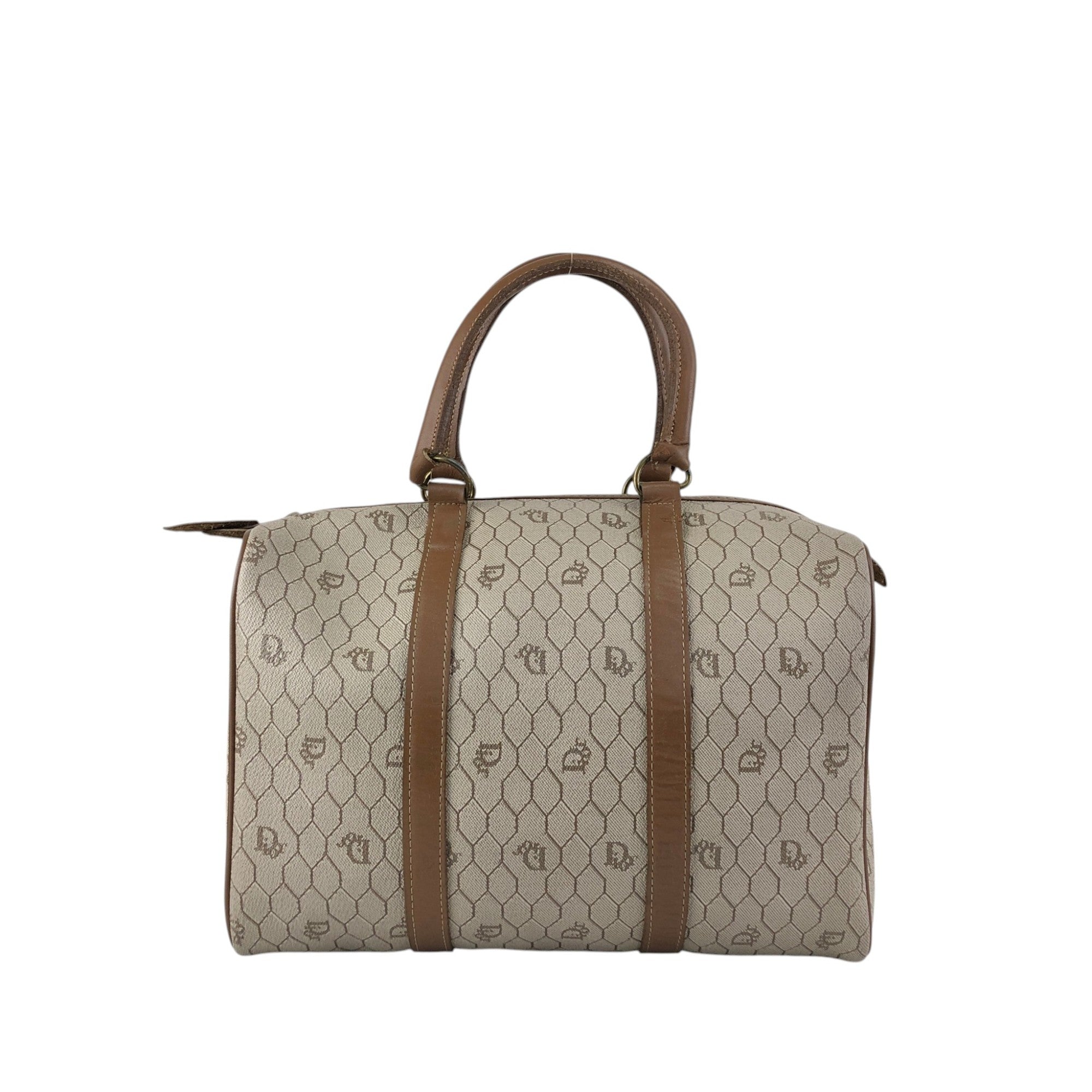 Christian Dior Honeycomb Pattern Handbag Boston bag Beige Vintage