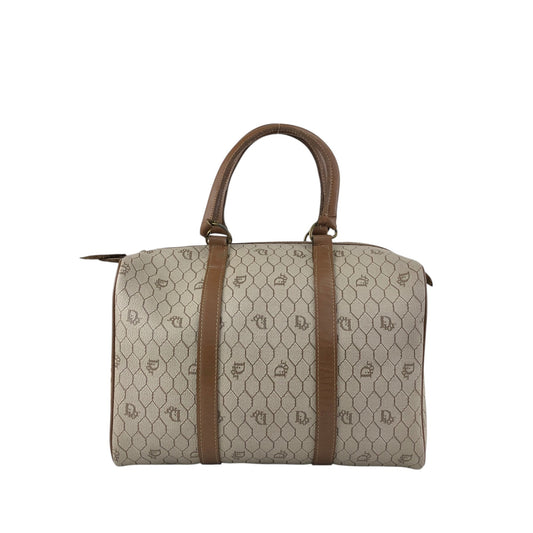 Christian Dior Honeycomb Pattern Handbag Boston bag Beige Vintage y2sxs7