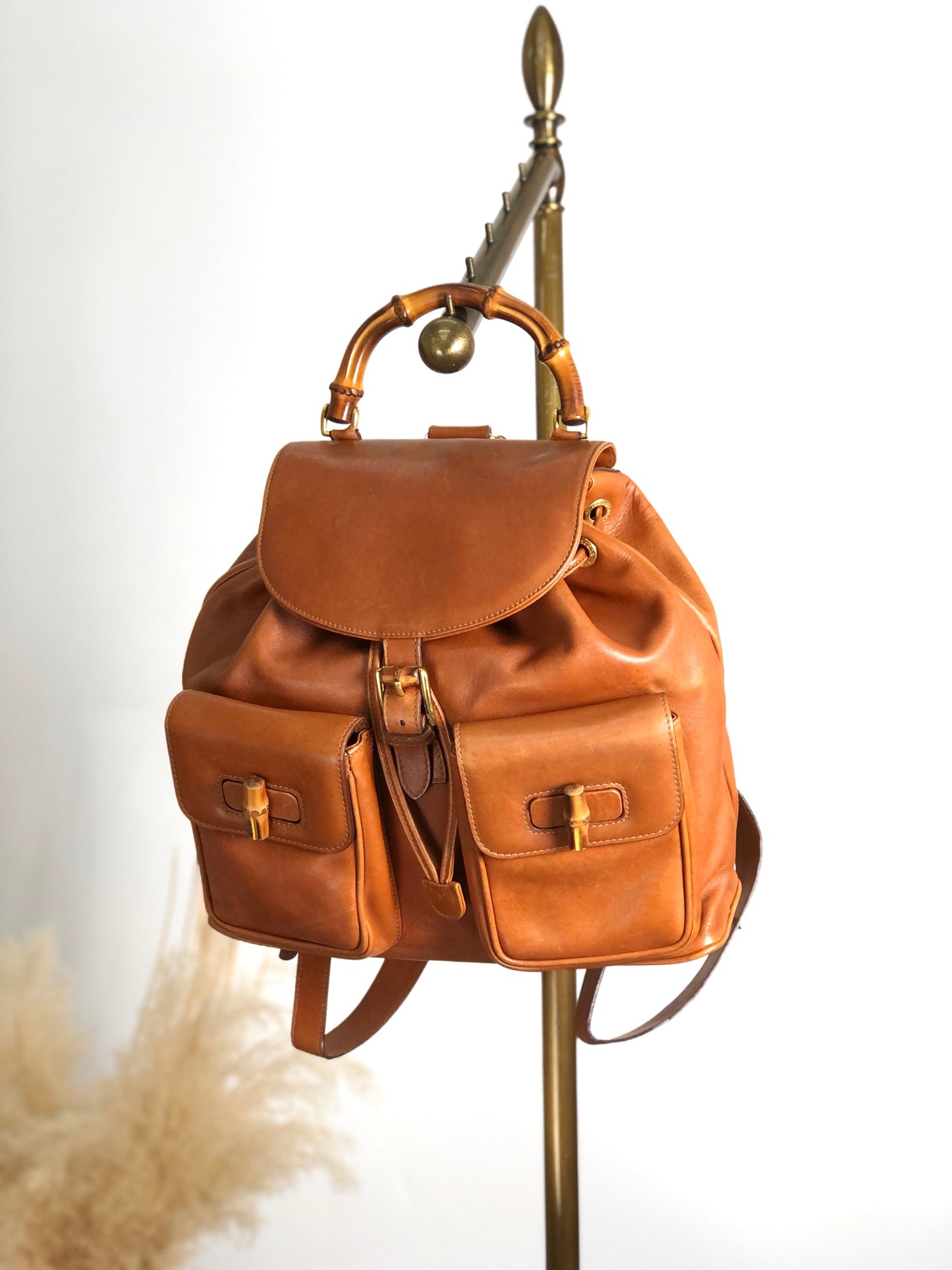 GUCCI Bamboo Turn Lock Double Pocket Backpack Brown Vintage sdazp3