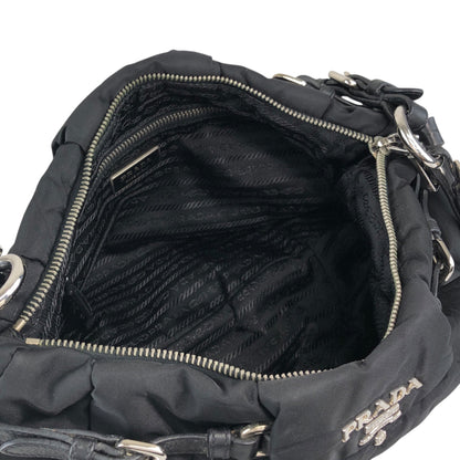 PRADA Logo Shoulder bag Hobobag Black Vintage kut77d
