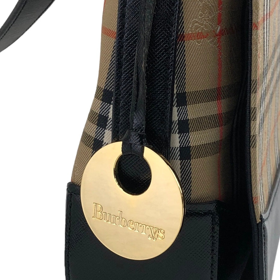 BURBERRY Nova Check Flap PVC Leather Shoulder bag Brown Vintage 3yxs46