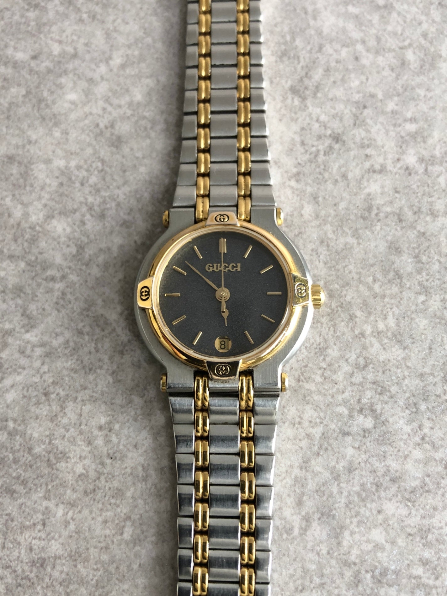 GUCCI GG Motif Watch Silver×Gold 9100L Vintage vgjnar