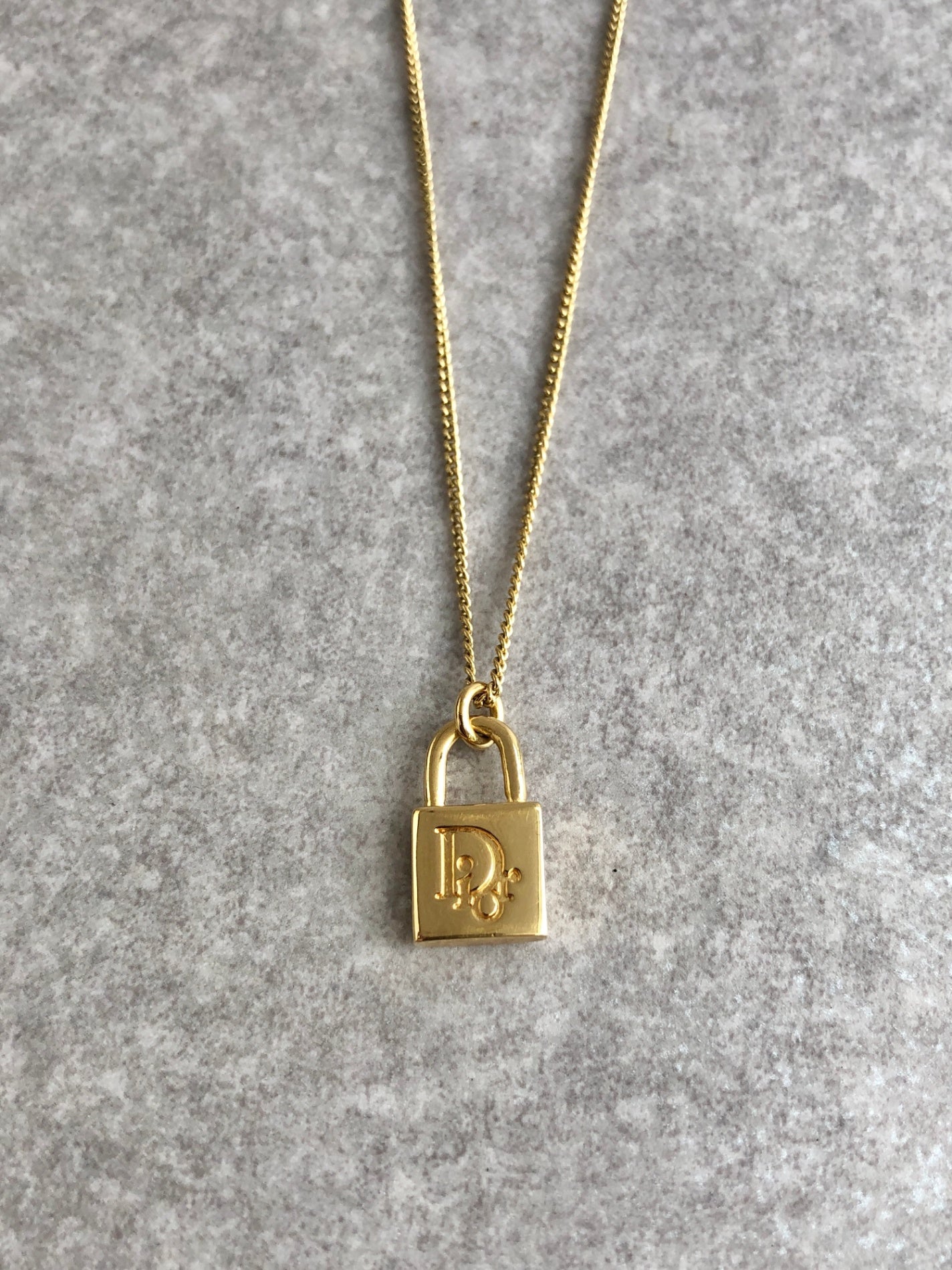 Christian Dior Logo Padlock Necklace Gold Vintage ku5yt7