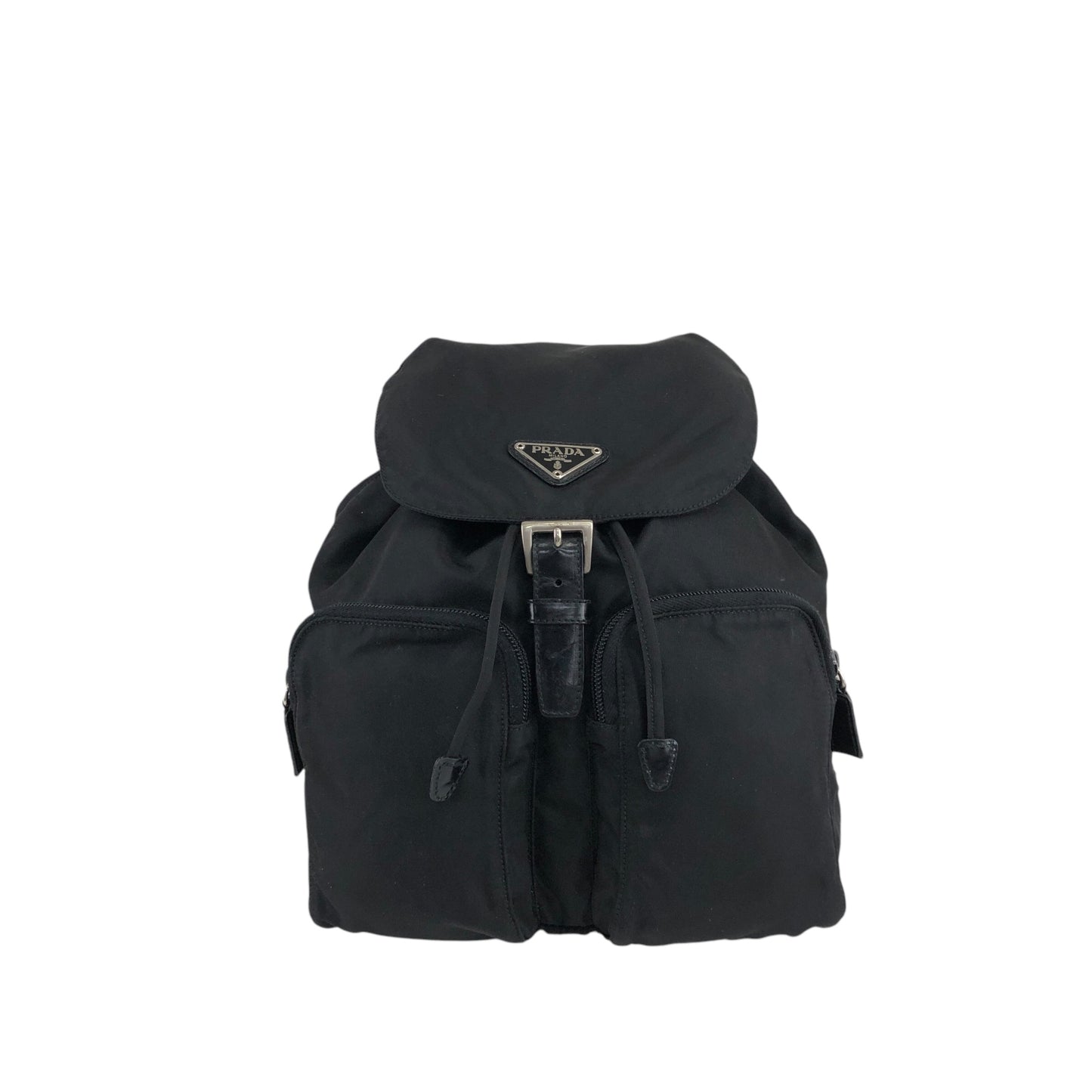 PRADA Triangle Logo Front Buckle Backpack Black Vintage i6pdhi