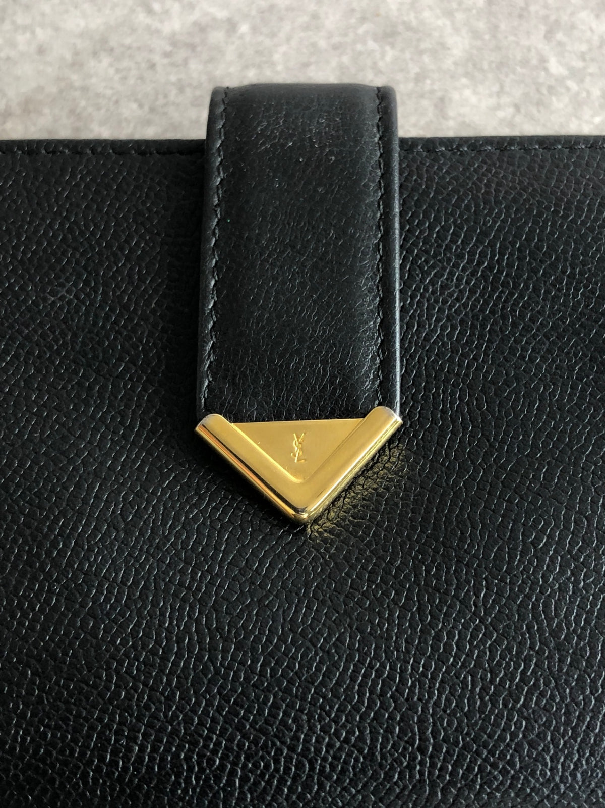 Yves Saint Laurent YSL Logo Folded Wallet Black Vintage 8mt2m4