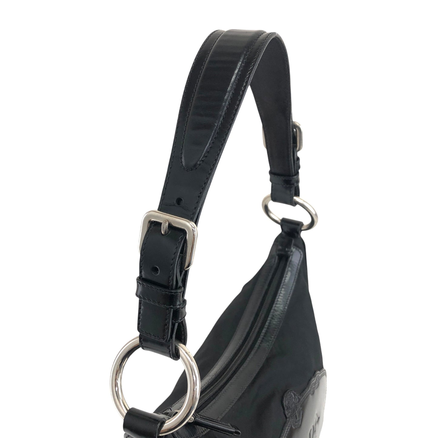 PRADA Logo Shoulder bag Hobobag Black Vintage wr3yar