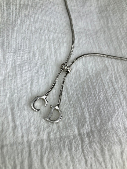 Christian Dior CD Logo Necklace Silver Vintage kw8skg