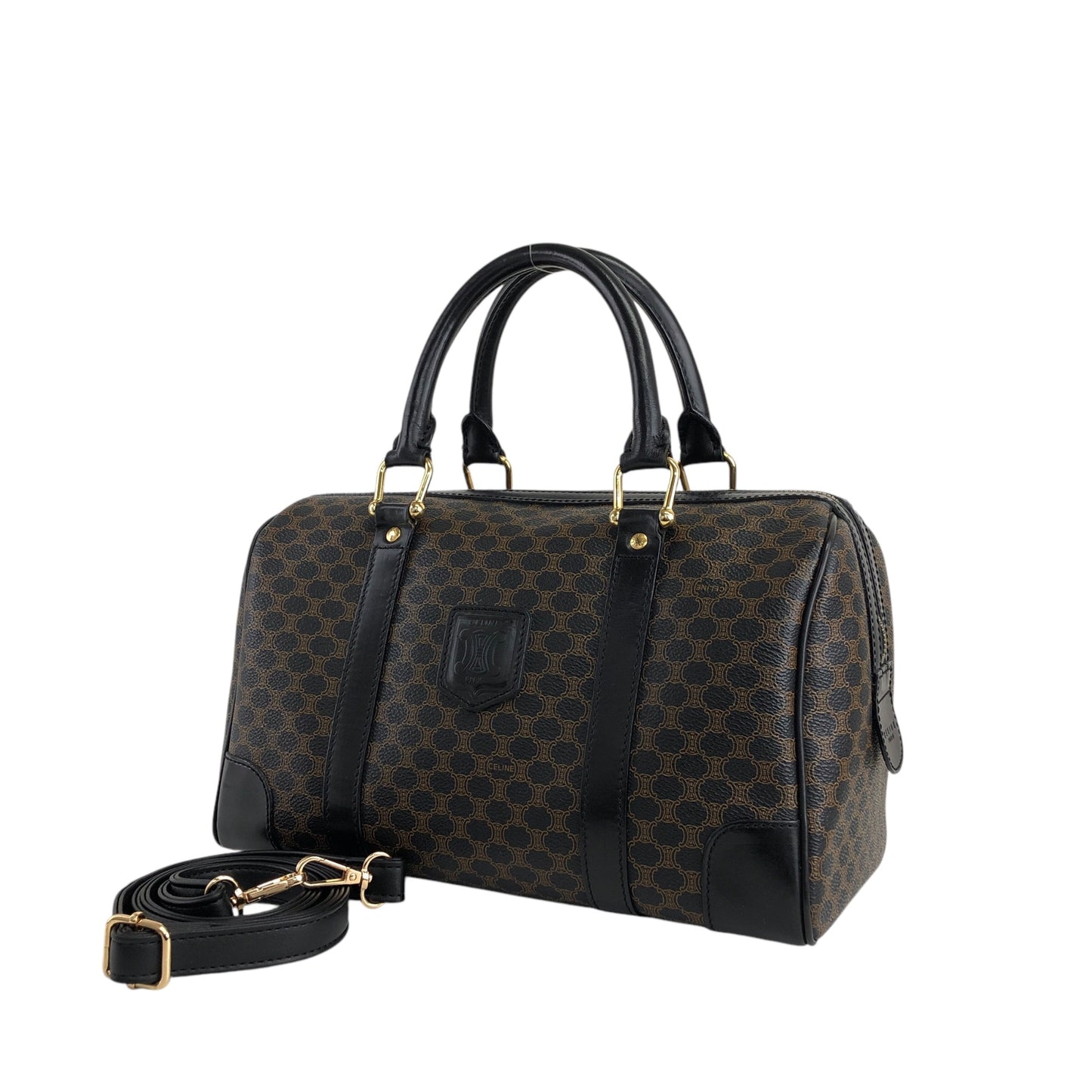 CELINE Macadam Blason Two-way Handbag Shoulder bag Boston bag Black Vintage a68hfi