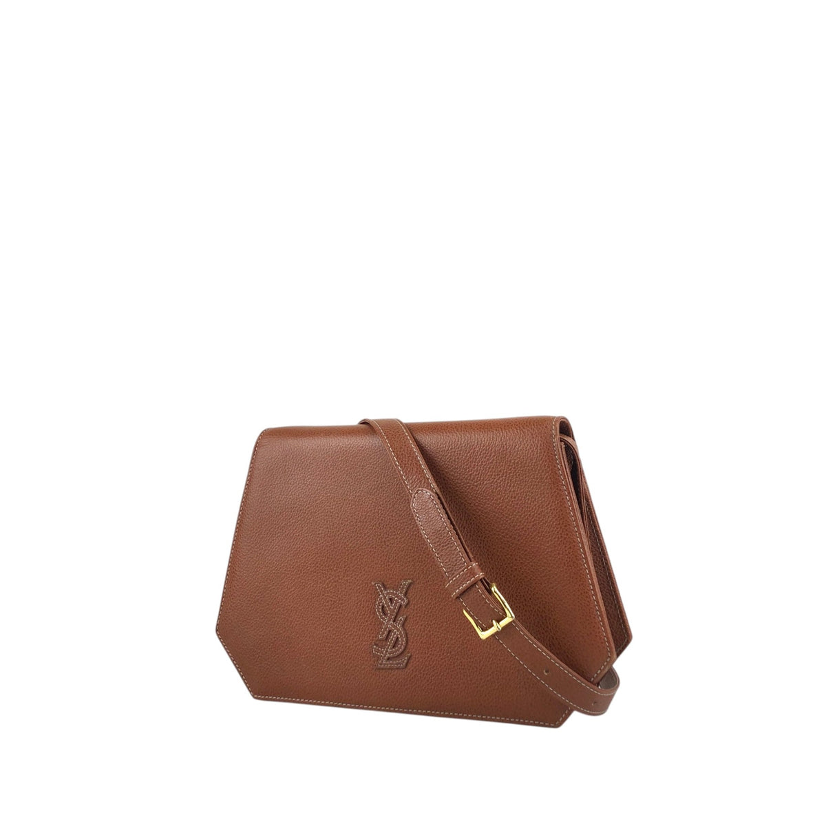 Yves Saint Laurent YSL Logo Flap Shoulder bag Brown Vintage 47s5y8