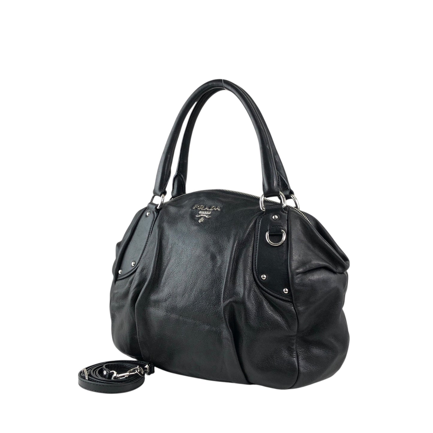 PRADA Logo Two-way Handbag Shoulder bag Black Vintage 28pkhx