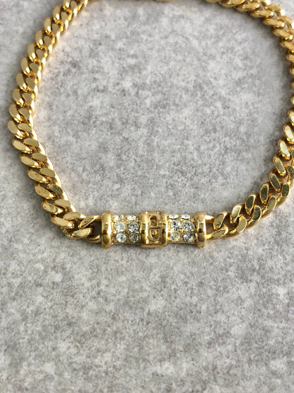 Christian Dior CD Logo Rhinestone Bracelet Gold Vintage gn36vg