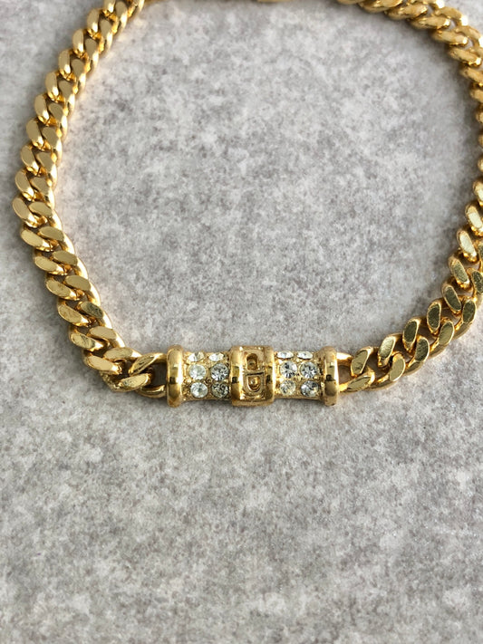 Christian Dior CD Logo Rhinestone Bracelet Gold Vintage gn36vg