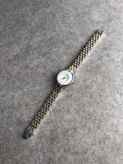 Yves Saint Laurent YSL Logo Quartz Watch Gold×Silver 5421-H08070 Vintage nmsz84
